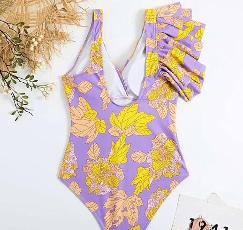 Stilla | Gul Blomster Badedragt Med Ruffles