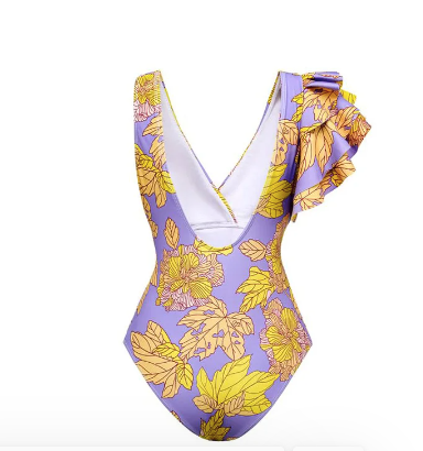 Stilla | Gul Blomster Badedragt Med Ruffles