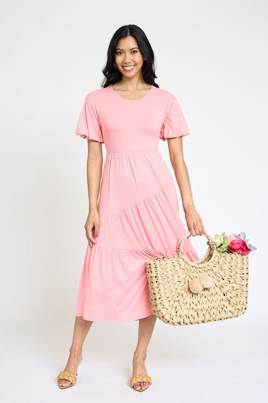Stilla | Solid Diagonal Tiered Flowing Dress