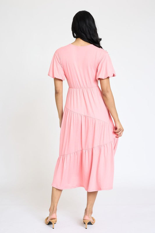 Stilla | Solid Diagonal Tiered Flowing Dress