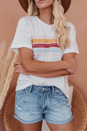 Stilla | Tee for You Hvid Stribet Korte Ærme Tee Online