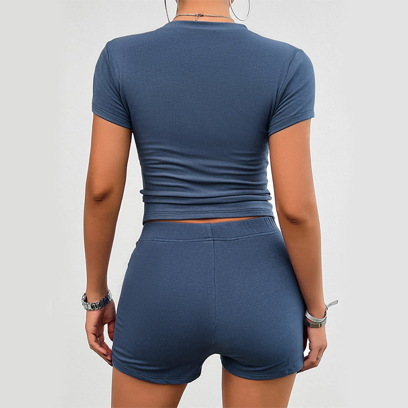Stilla | Stilfuldt Dame Sportsæt Med Kortærmet T-Shirt Og Elastiske Shorts Udsalg